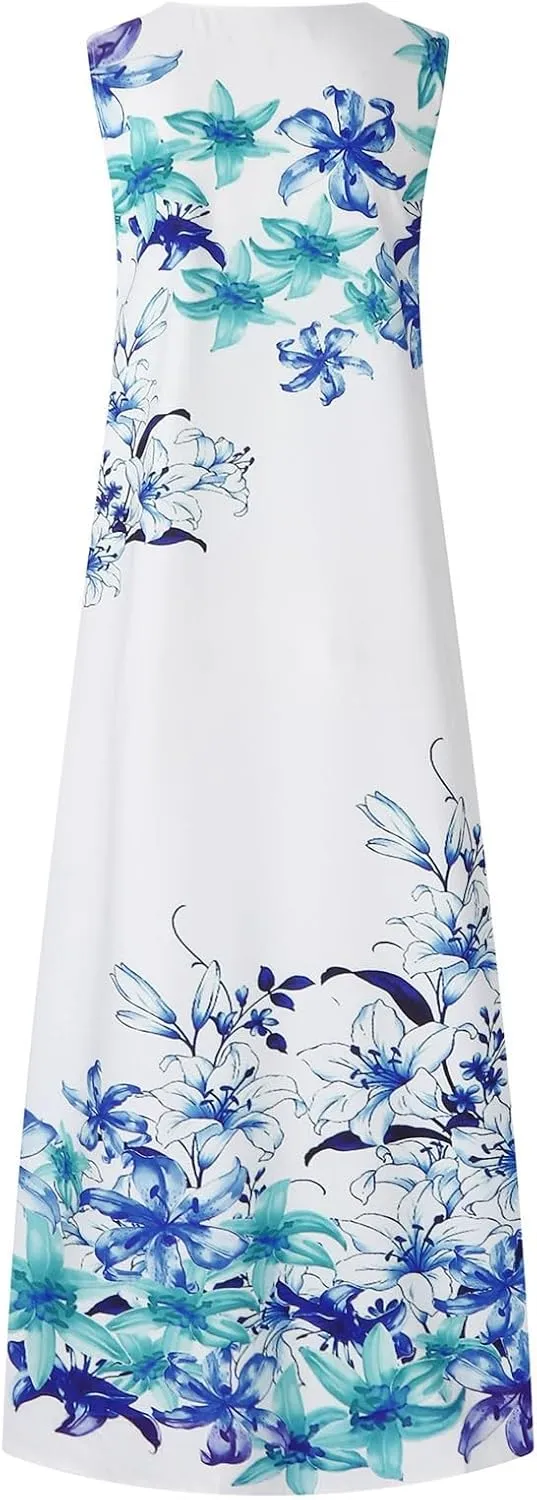 Sundresses for Women 2025 Trendy Flower Print Maxi Dresses Casual Boho Flowy Sundress Summer Vacation Party Dress