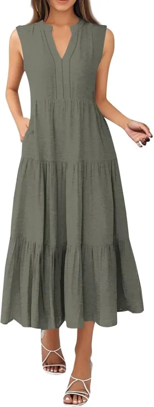 Sundresses for Women Casual Summer Ruffle Sleeve Sweetheart V-Neck Printing Dresses Boho Prom Maxi Short Sleeve Dress