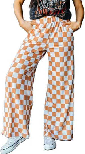 Sunloudy Womens Checkered Wide Leg Pants High Elastic Waisted Straight Loose Fitted LoungeTrouser Streetwear