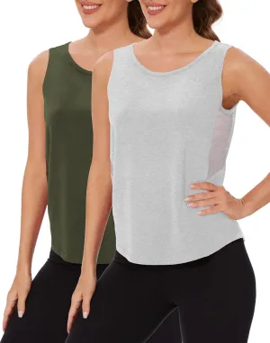 TAIPOVE Workout Tops for Women Pima Cotton Athletic Tank Top Side Mesh Summer Sleeveless Tank Top for Yoga Gym Multipack