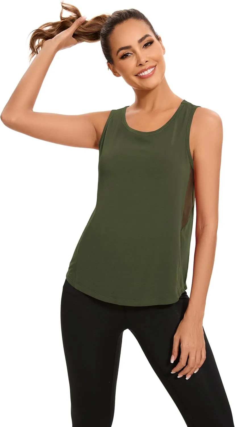 TAIPOVE Workout Tops for Women Pima Cotton Athletic Tank Top Side Mesh Summer Sleeveless Tank Top for Yoga Gym Multipack