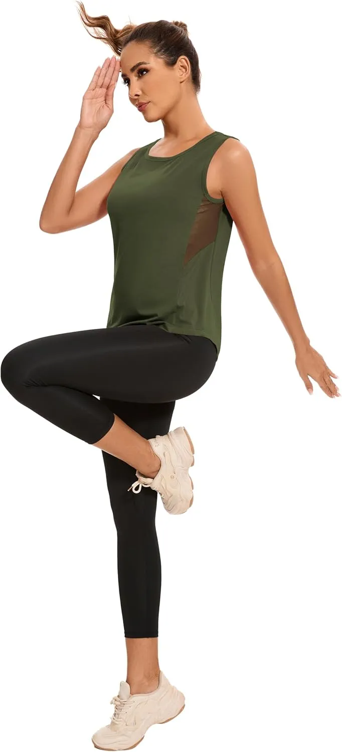 TAIPOVE Workout Tops for Women Pima Cotton Athletic Tank Top Side Mesh Summer Sleeveless Tank Top for Yoga Gym Multipack