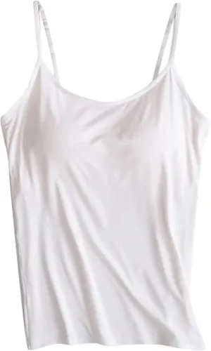 Tank Top for Women with Built in Bra Spaghetti Strap Tank Top Cute Summer Sleeveless Shirts Casual Solid Color Shirts