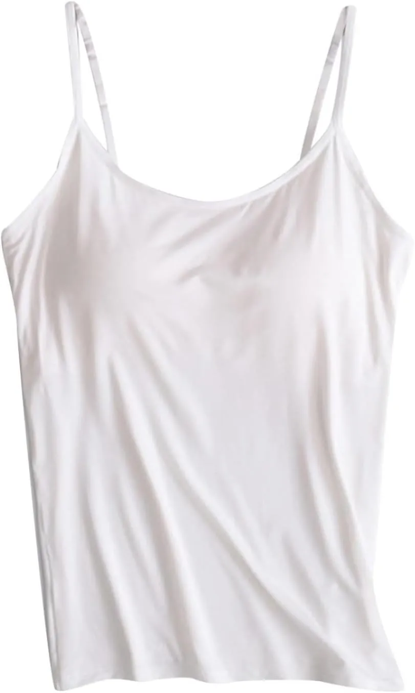 Tank Top for Women with Built in Bra Spaghetti Strap Tank Top Cute Summer Sleeveless Shirts Casual Solid Color Shirts