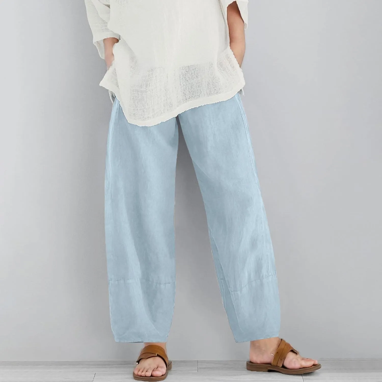 Teen Girls Palazzo Pants Summer Casual Cotton Linen Trousers Kids Lightweight Elastic Waist Solid Color Wide Leg Pant