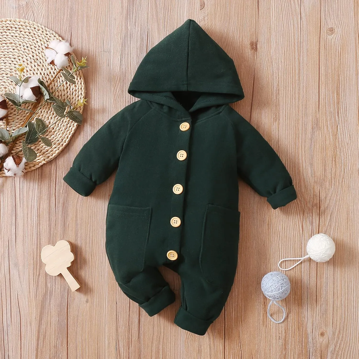 Thorn Tree Newborn Baby Girl Boy Hooded Romper Unisex Baby Knitted Jumpsuit Infant Kids Solid Outfits Baby Girl Boy Jumpsuit