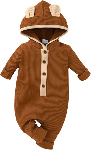 Thorn Tree Newborn Baby Girl Boy Hooded Romper Unisex Baby Knitted Jumpsuit Infant Kids Solid Outfits Baby Girl Boy Jumpsuit