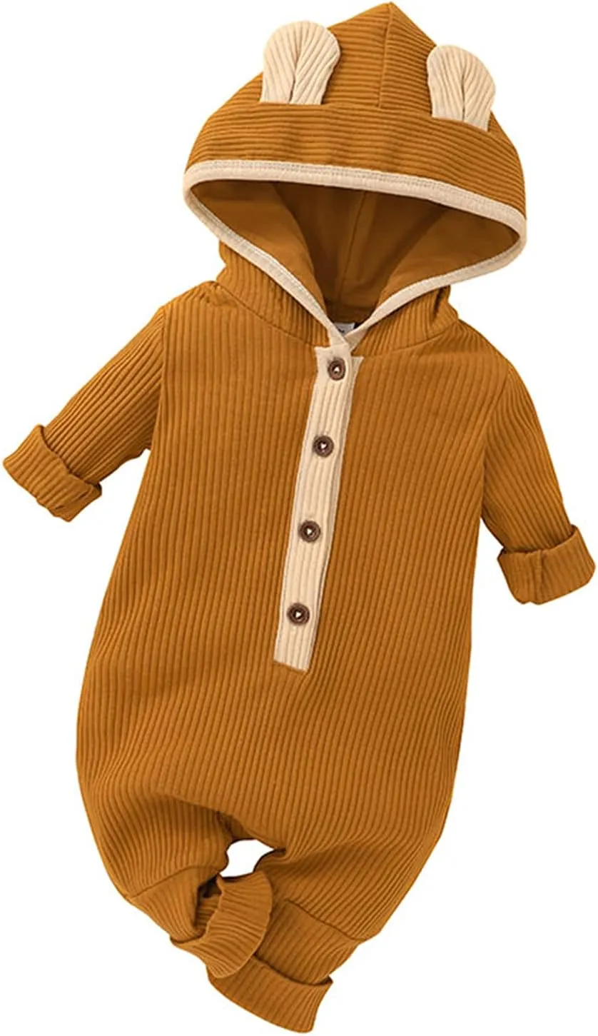 Thorn Tree Newborn Baby Girl Boy Hooded Romper Unisex Baby Knitted Jumpsuit Infant Kids Solid Outfits Baby Girl Boy Jumpsuit