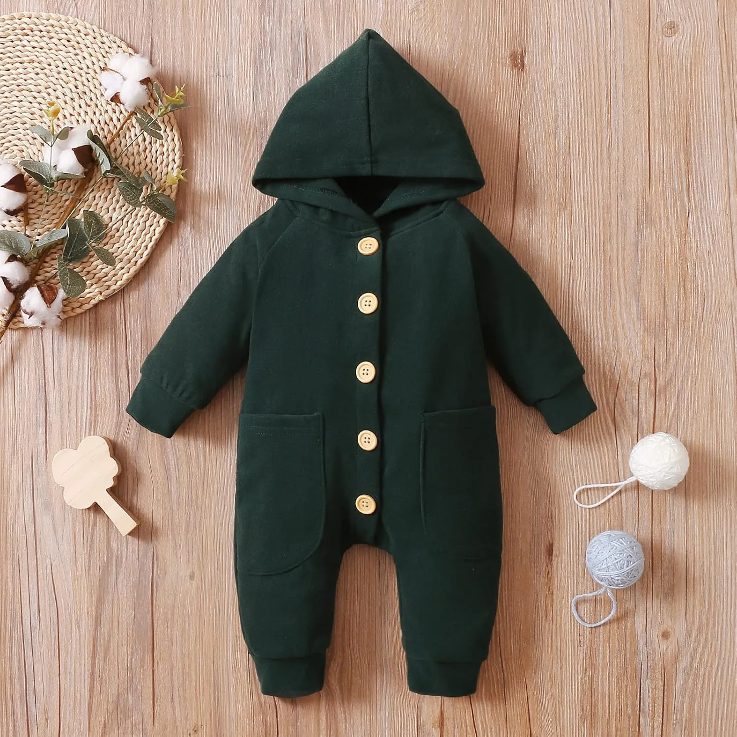 Thorn Tree Newborn Baby Girl Boy Hooded Romper Unisex Baby Knitted Jumpsuit Infant Kids Solid Outfits Baby Girl Boy Jumpsuit