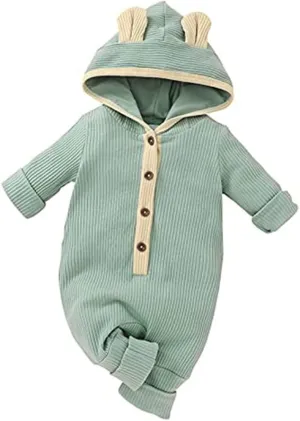 Thorn Tree Newborn Baby Girl Boy Hooded Romper Unisex Baby Knitted Jumpsuit Infant Kids Solid Outfits Baby Girl Boy Jumpsuit