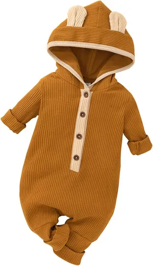 Thorn Tree Newborn Baby Girl Boy Hooded Romper Unisex Baby Knitted Jumpsuit Infant Kids Solid Outfits Baby Girl Boy Jumpsuit