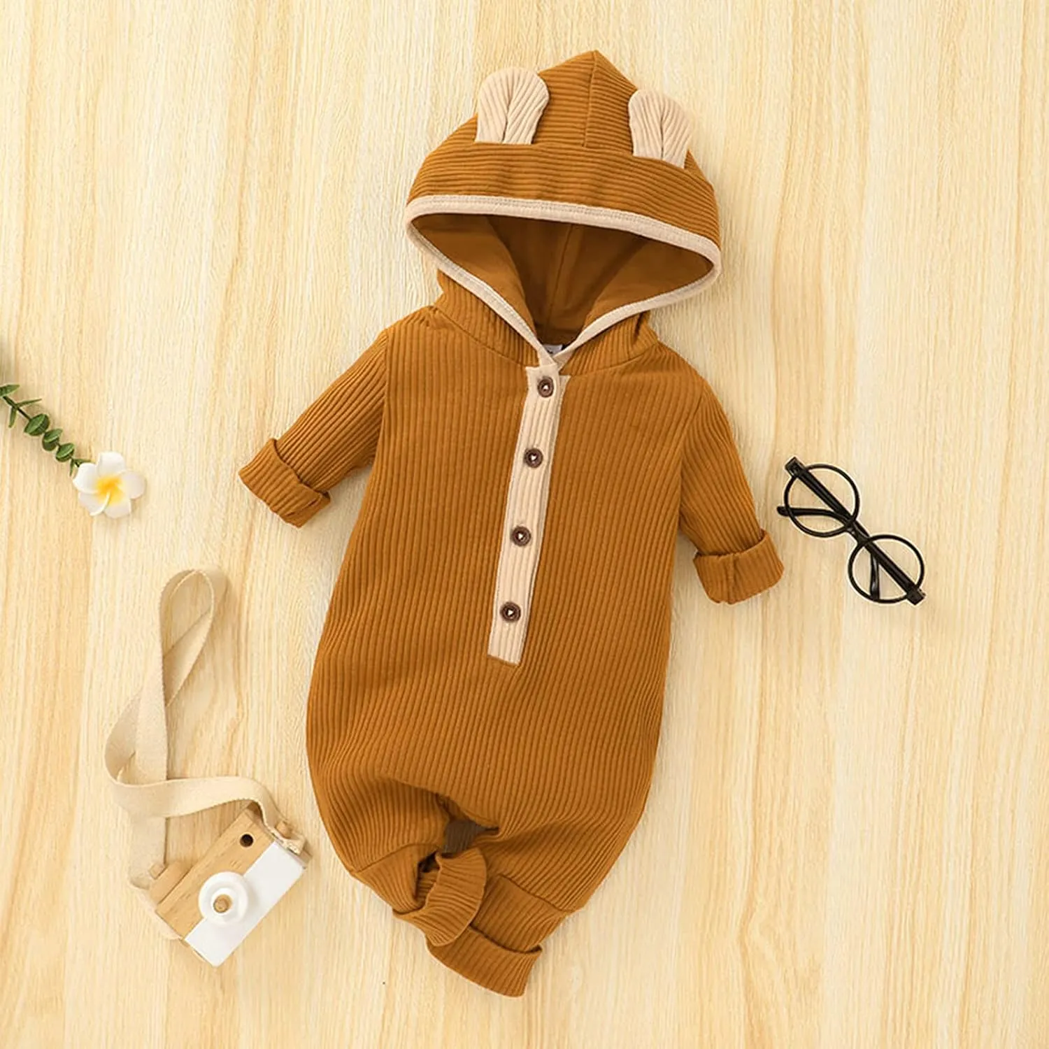 Thorn Tree Newborn Baby Girl Boy Hooded Romper Unisex Baby Knitted Jumpsuit Infant Kids Solid Outfits Baby Girl Boy Jumpsuit