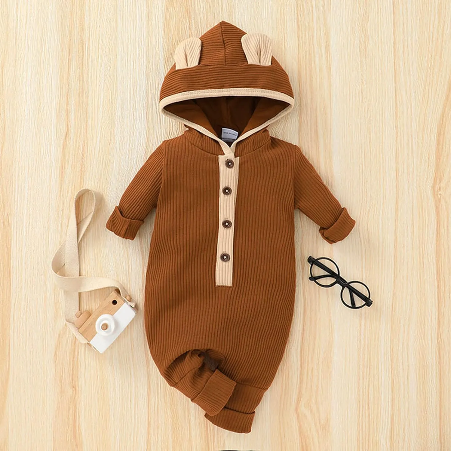 Thorn Tree Newborn Baby Girl Boy Hooded Romper Unisex Baby Knitted Jumpsuit Infant Kids Solid Outfits Baby Girl Boy Jumpsuit
