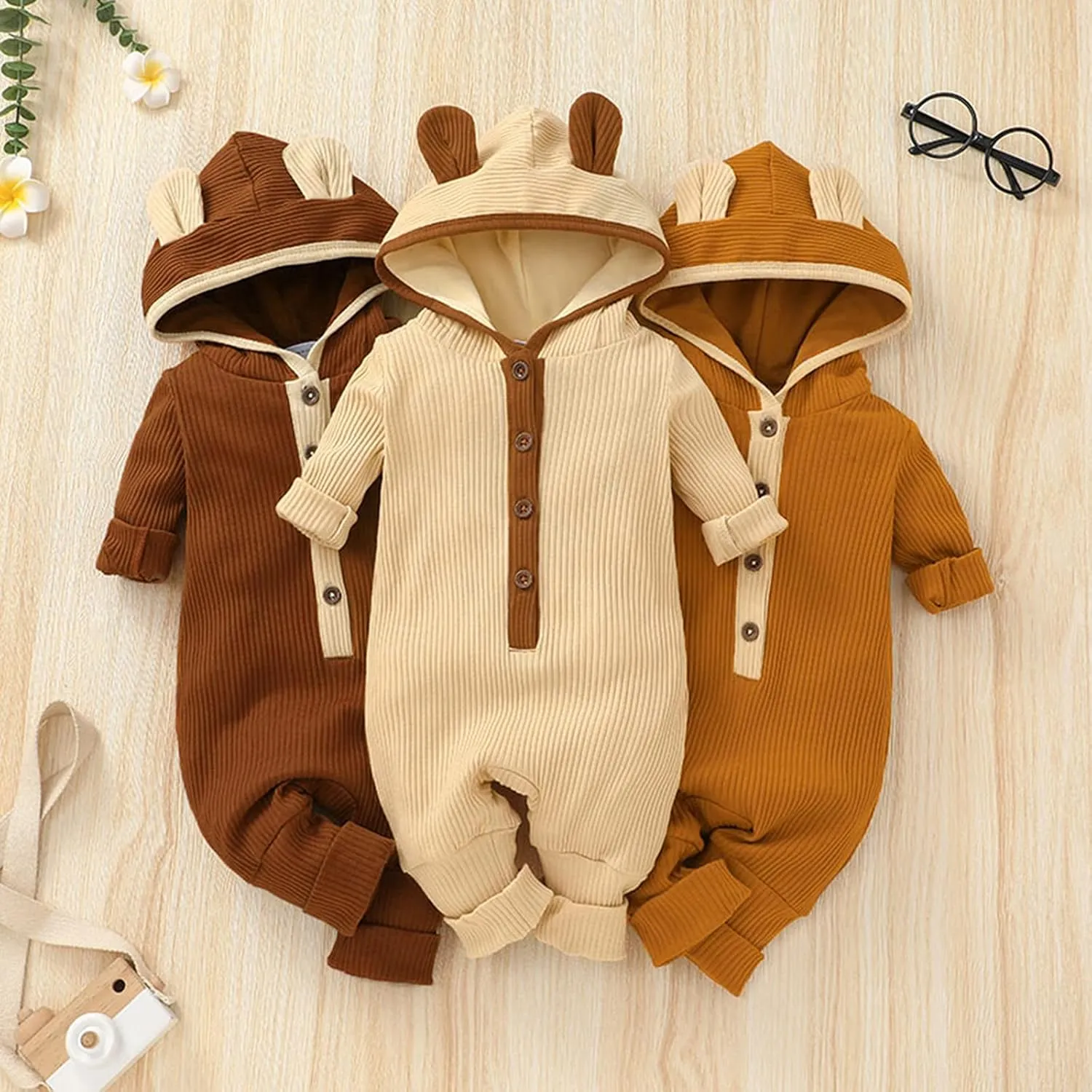 Thorn Tree Newborn Baby Girl Boy Hooded Romper Unisex Baby Knitted Jumpsuit Infant Kids Solid Outfits Baby Girl Boy Jumpsuit