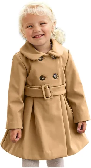 Toddler Baby Girls Classic Wool Blend Coat Winter Double Breasted Trench Coat Outwear Pea Coat Jacket