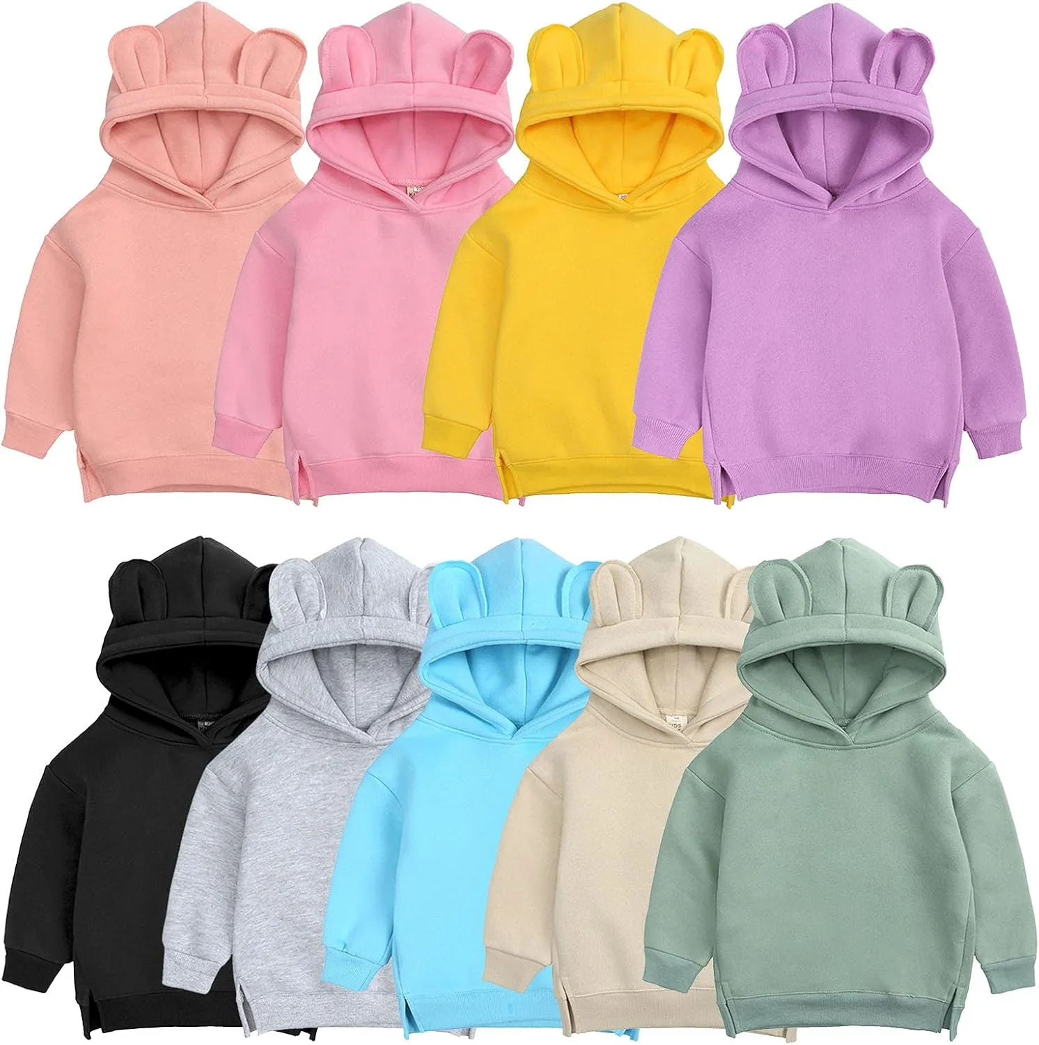 Unisex Baby Fleece Hoodies Toddler Girls Boys Cute Bear Ear Solid Sweatshirt Casual Thick Long Sleeve Girls' Fashion