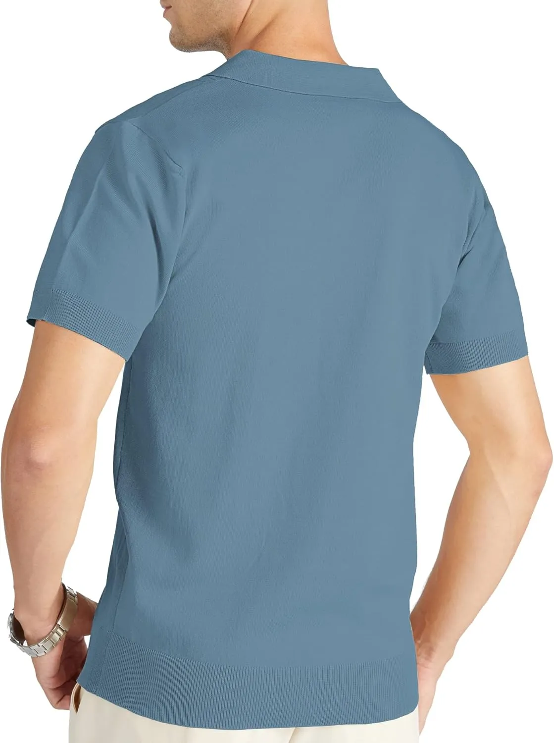 V VALANCH Mens Knit Polo Shirts Short Sleeve Vintage Sweater Polo Summer Casual Shirts Golf Pullover