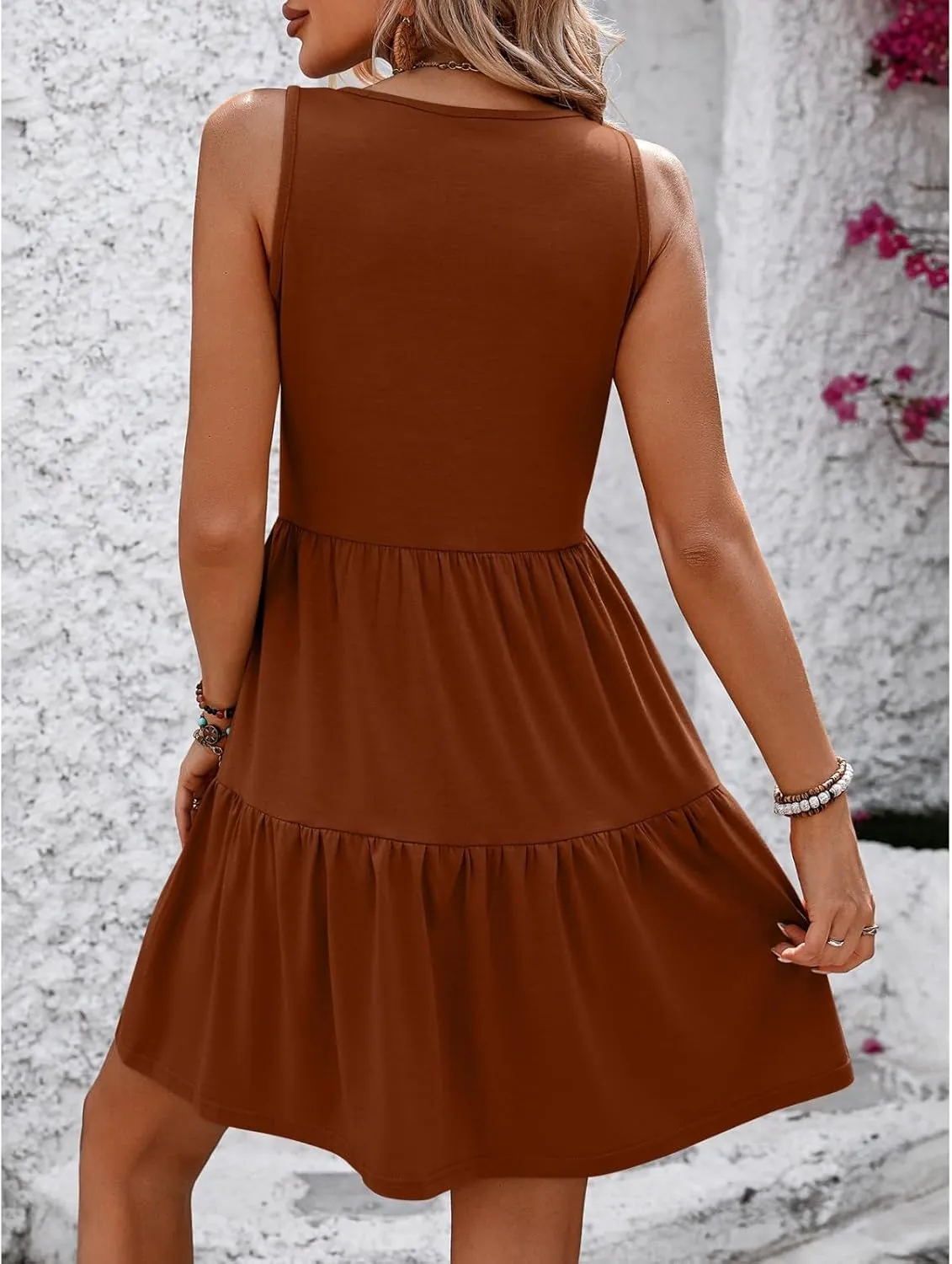 Vacation Dresses for Women 2025 Summer Tank Sundresses Sleeveless Solid Color Short Dress Flowy A Line Dress