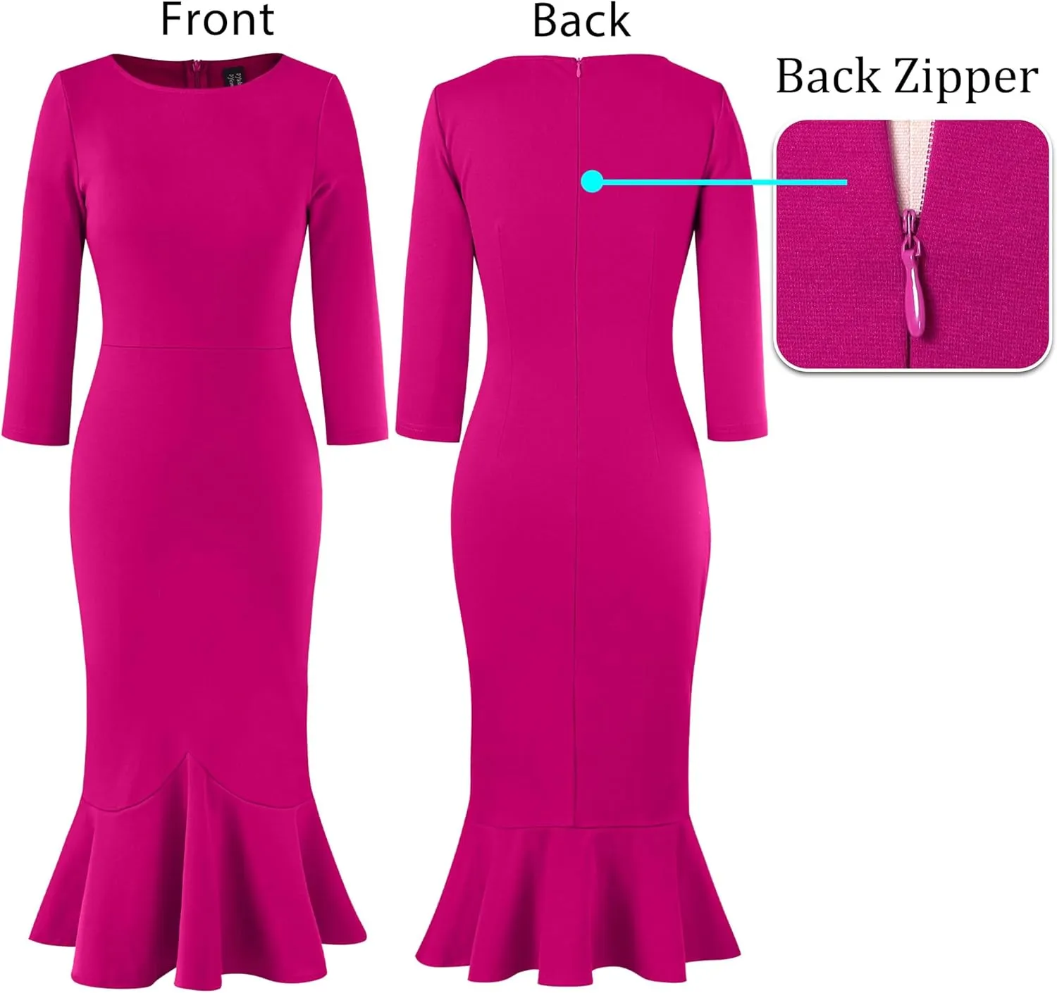 VFSHOW Womens Elegant Vintage Cocktail Party Mermaid Bodycon Midi Mid-Calf Dress