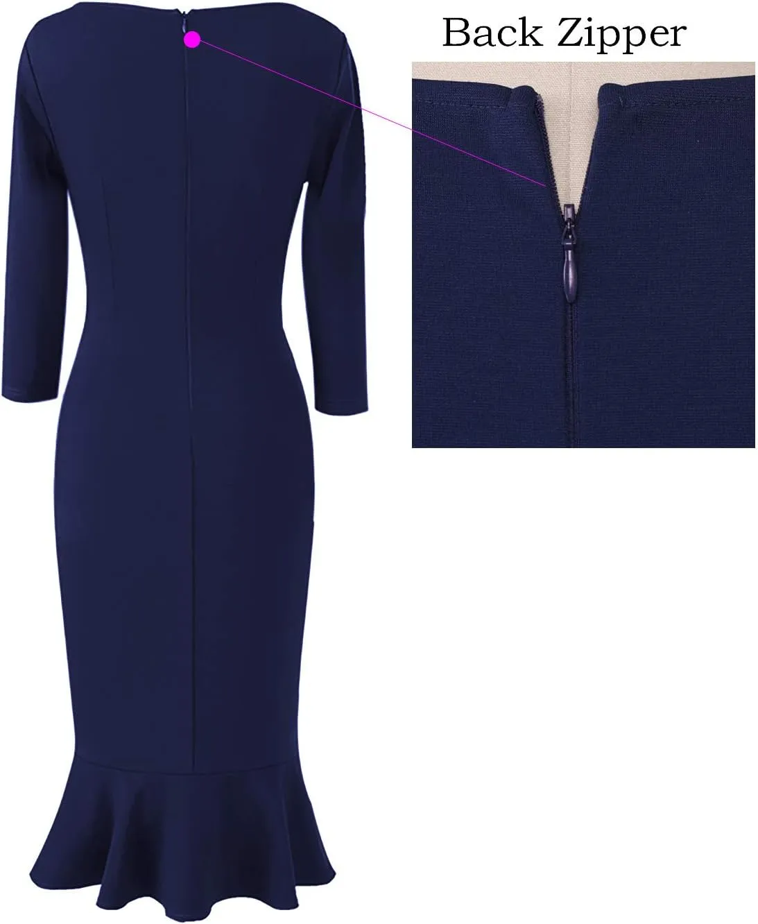 VFSHOW Womens Elegant Vintage Cocktail Party Mermaid Bodycon Midi Mid-Calf Dress