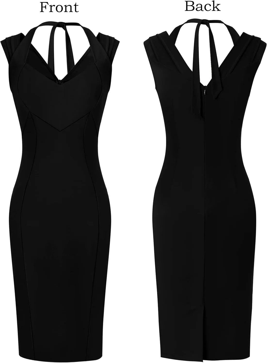 VFSHOW Womens Halter V Neck Pleated Fitted Cocktail Party Bodycon Pencil Dress