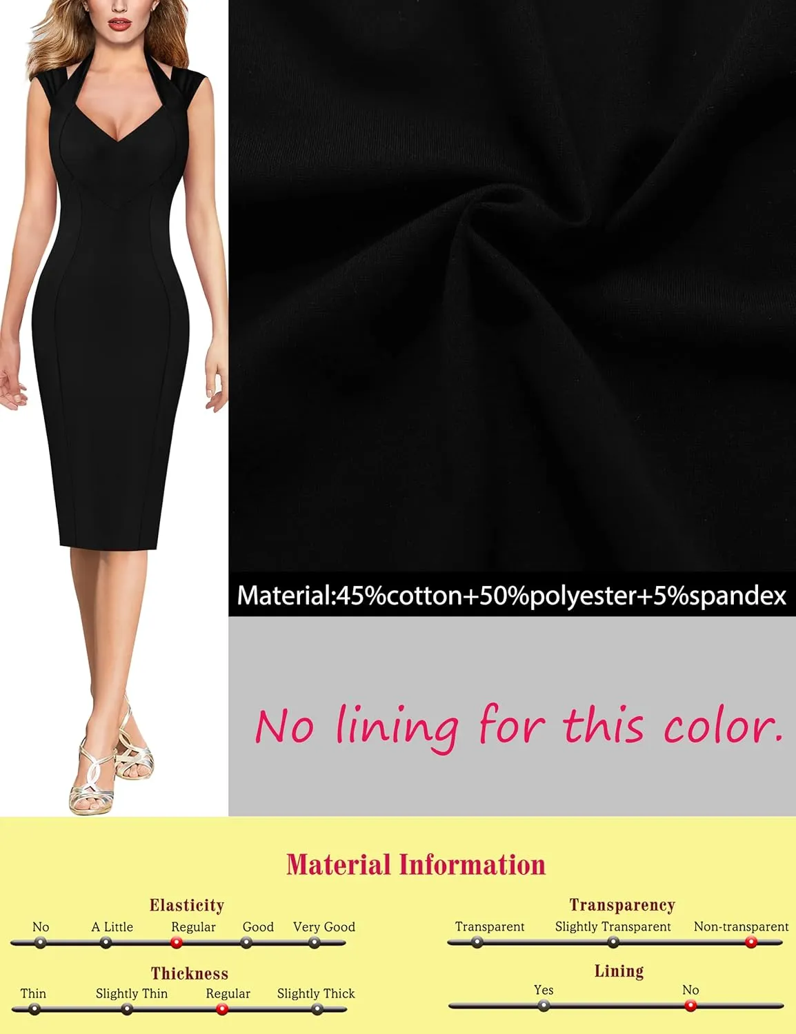 VFSHOW Womens Halter V Neck Pleated Fitted Cocktail Party Bodycon Pencil Dress