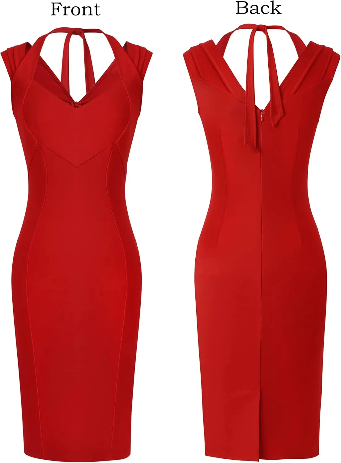 VFSHOW Womens Halter V Neck Pleated Fitted Cocktail Party Bodycon Pencil Dress