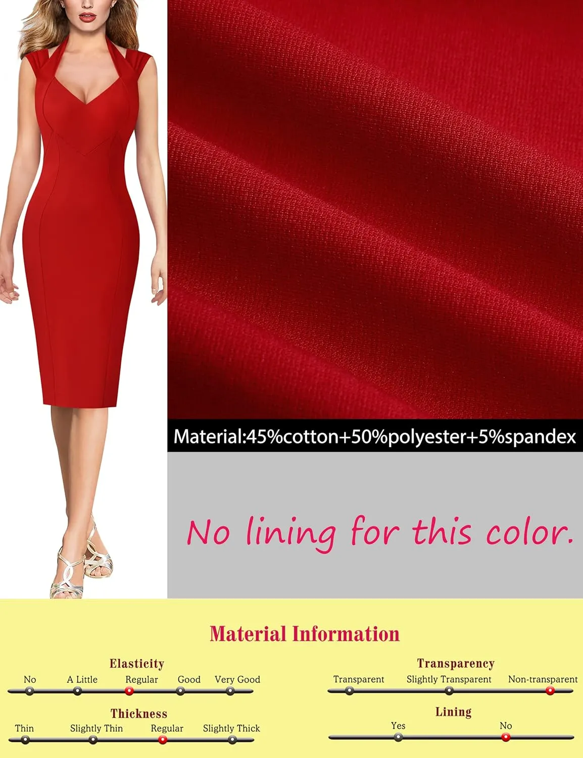 VFSHOW Womens Halter V Neck Pleated Fitted Cocktail Party Bodycon Pencil Dress