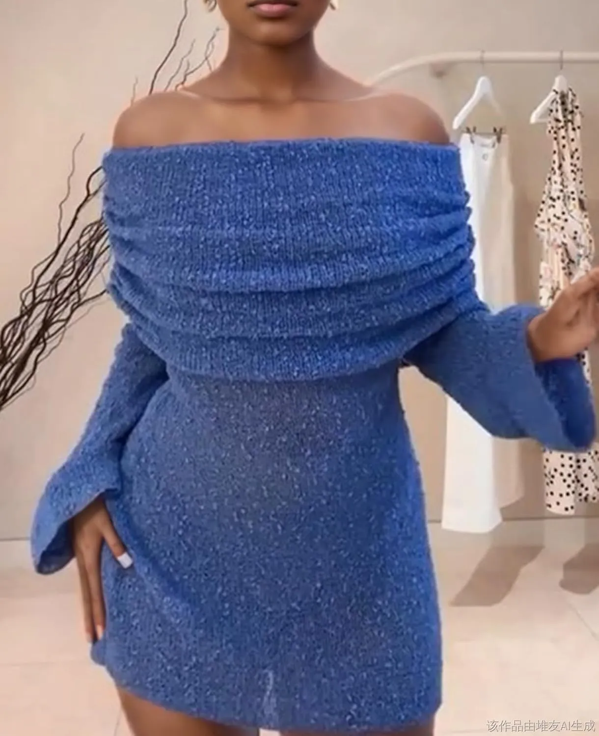 Voghtic Women's Sexy Off Shoulder Knit Crochet Mesh Mini Bodycon Dress Ruched Elegant Sweater Cocktail Party Dresses