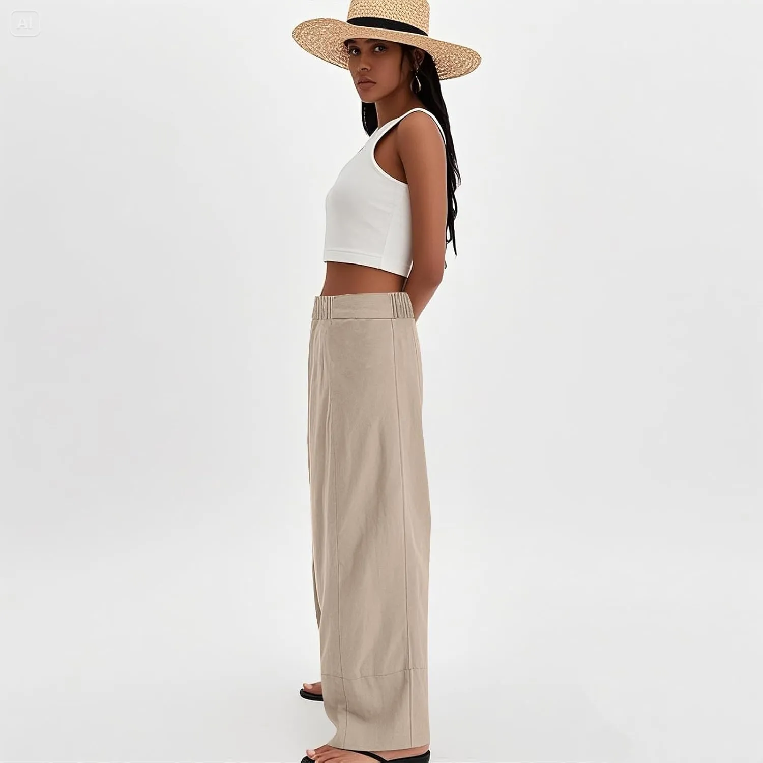 Wide Leg Linen Pants for Women Baggy Lightweight Palazzo Pants with Pockets Summer High Waist Flowy Casual Trousers