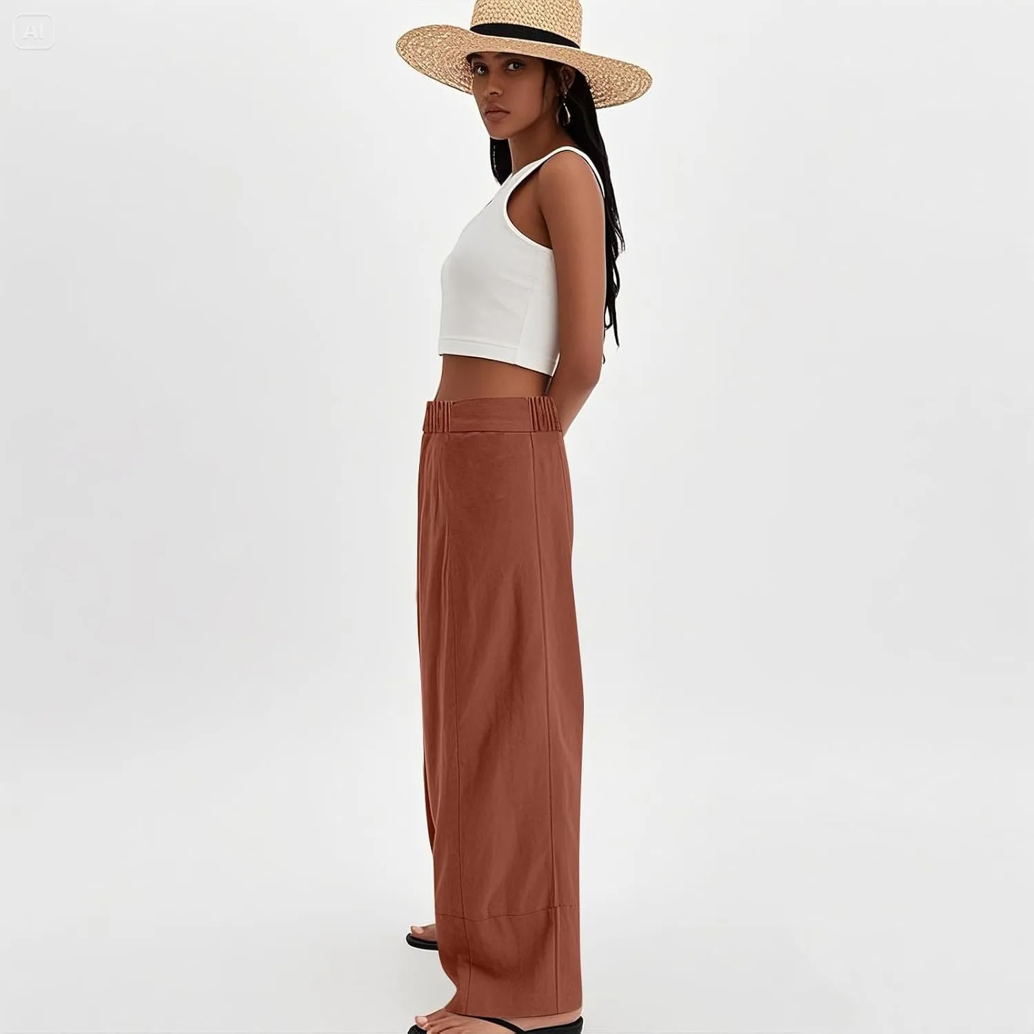 Wide Leg Linen Pants for Women Baggy Lightweight Palazzo Pants with Pockets Summer High Waist Flowy Casual Trousers