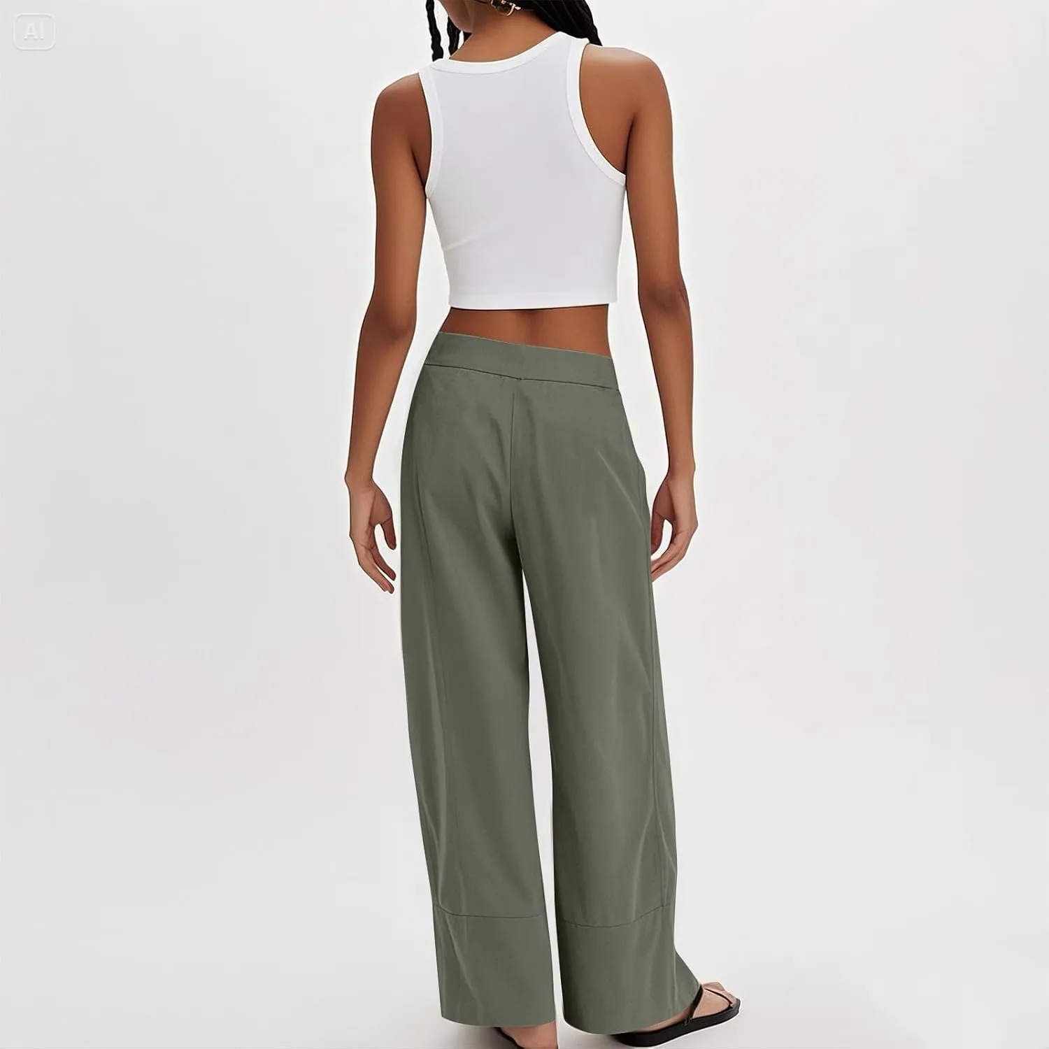 Wide Leg Linen Pants for Women Baggy Lightweight Palazzo Pants with Pockets Summer High Waist Flowy Casual Trousers