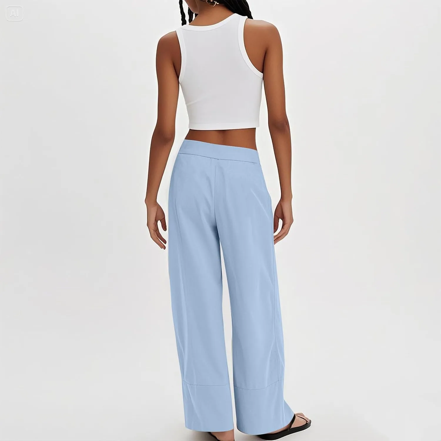 Wide Leg Linen Pants for Women Baggy Lightweight Palazzo Pants with Pockets Summer High Waist Flowy Casual Trousers