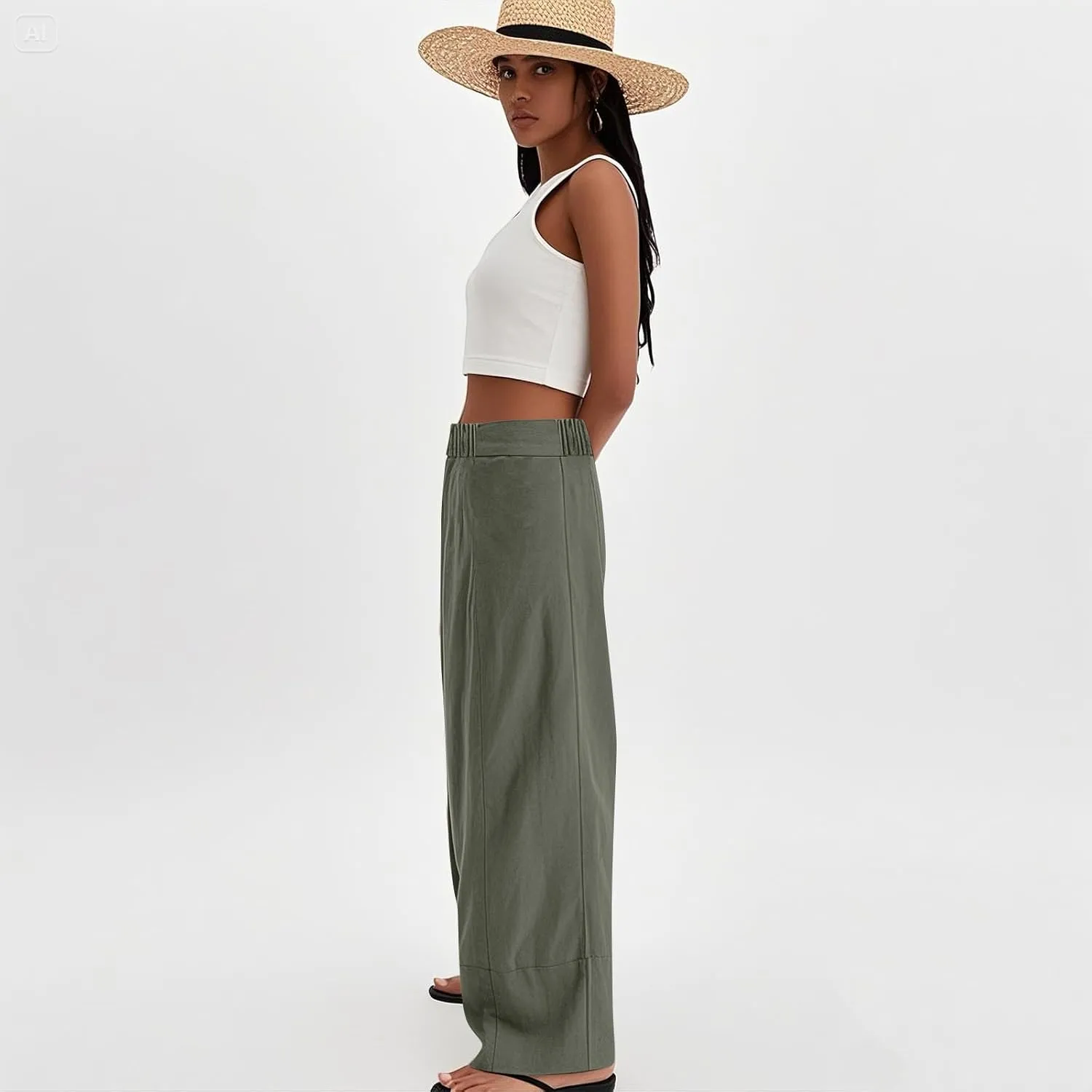 Wide Leg Linen Pants for Women Baggy Lightweight Palazzo Pants with Pockets Summer High Waist Flowy Casual Trousers