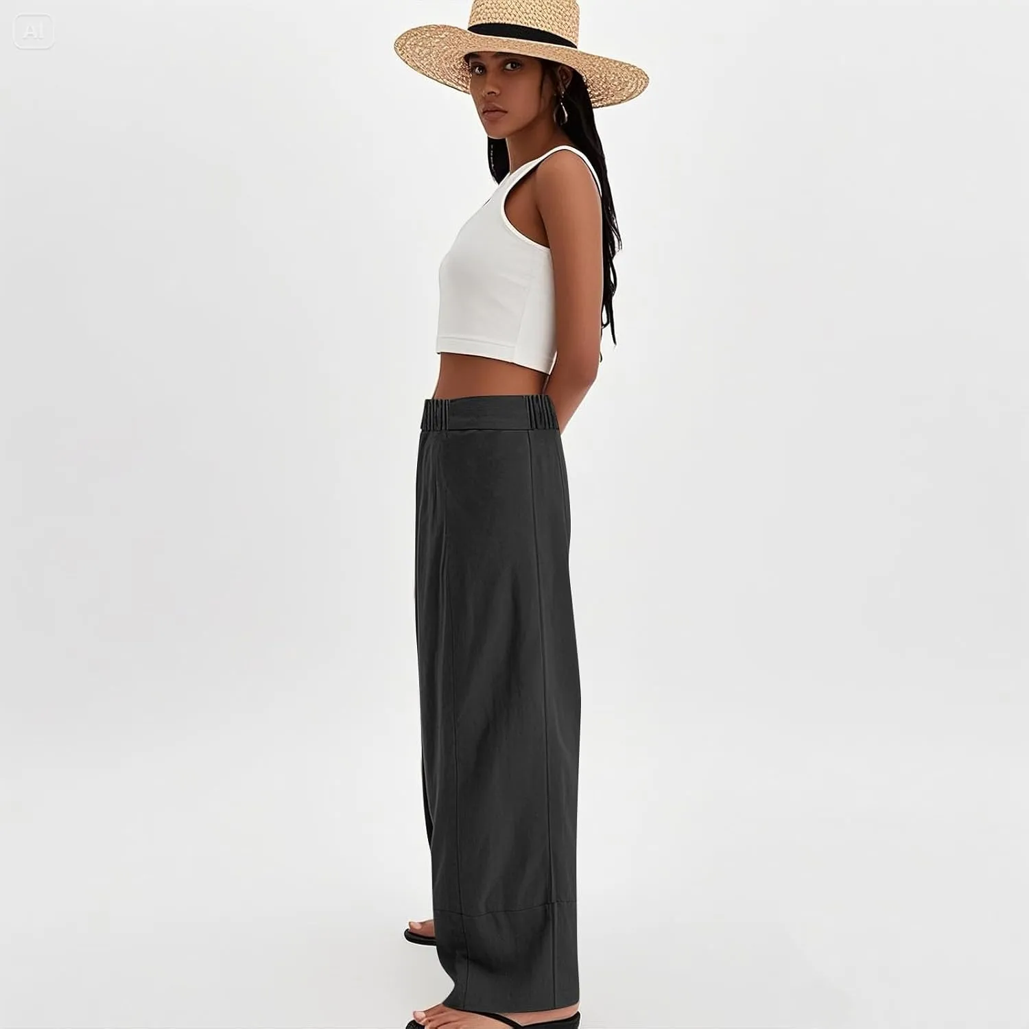Wide Leg Linen Pants for Women Baggy Lightweight Palazzo Pants with Pockets Summer High Waist Flowy Casual Trousers