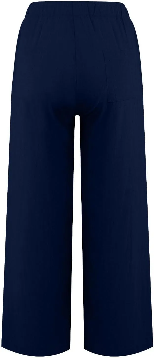 Wide Leg Linen Pants for Women Drawstring Waist Lightweight Summer Pants with Pocket Baggy Cotton Linen Palazzo Pants
