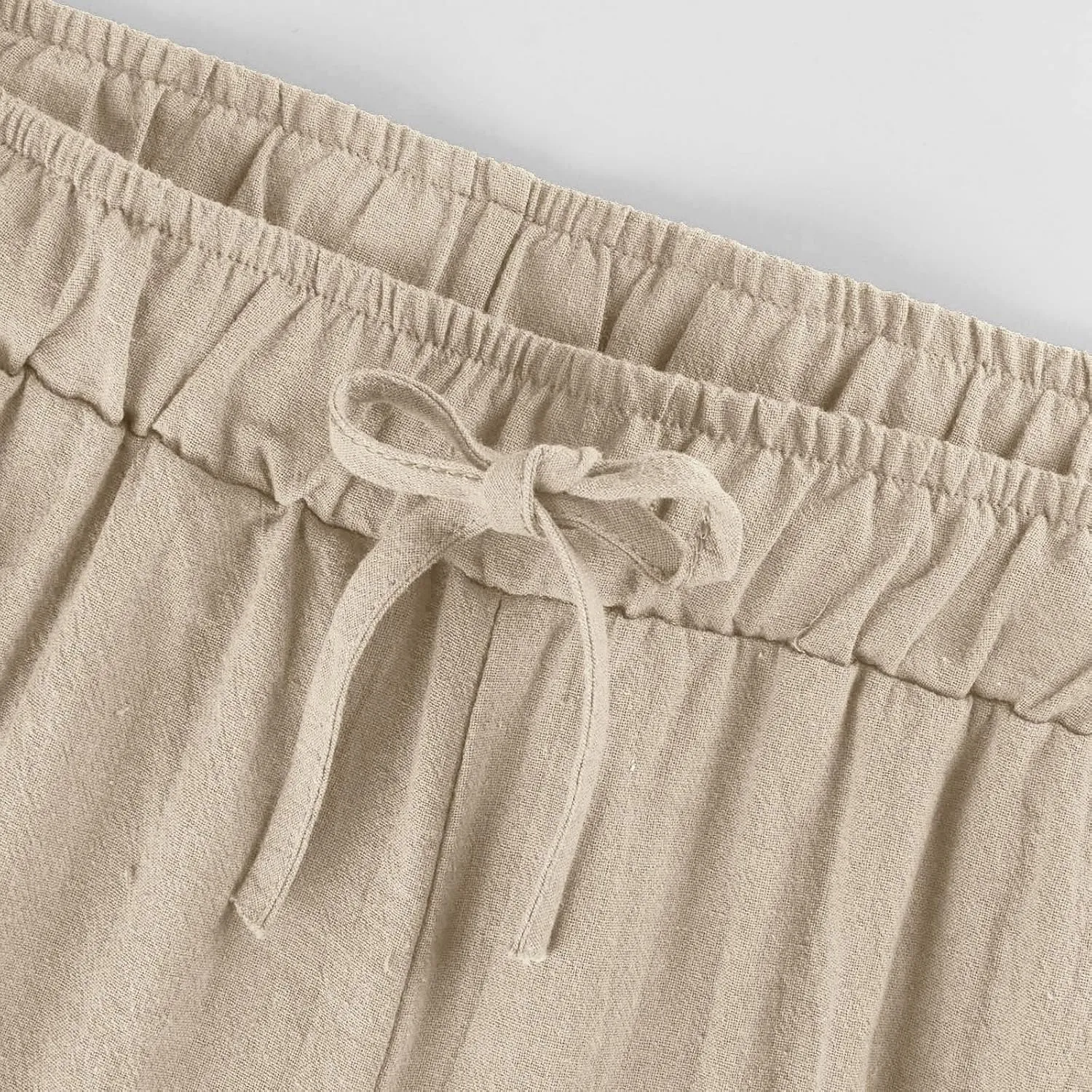 Wide Leg Linen Pants for Women Drawstring Waist Lightweight Summer Pants with Pocket Baggy Cotton Linen Palazzo Pants
