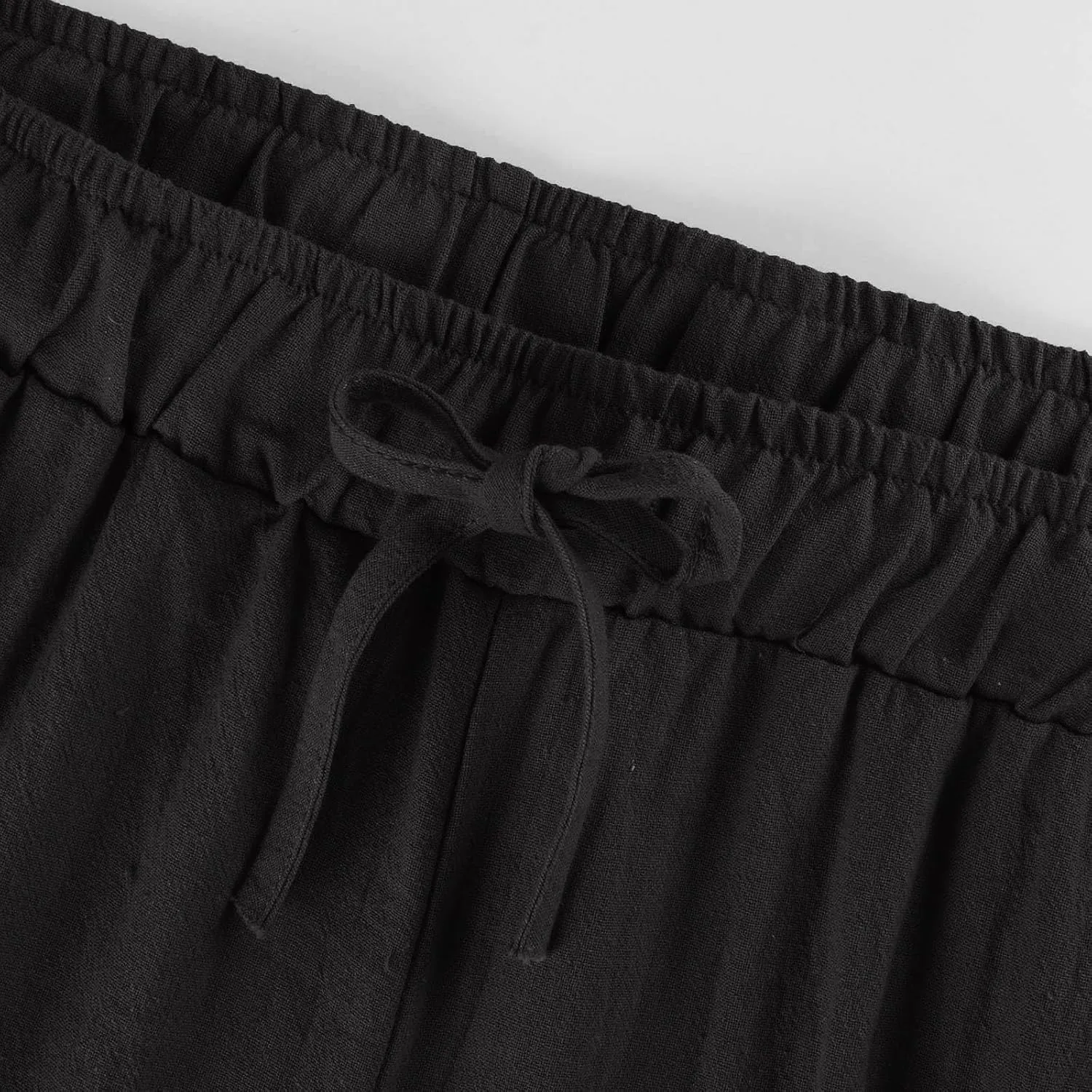Wide Leg Linen Pants for Women Drawstring Waist Lightweight Summer Pants with Pocket Baggy Cotton Linen Palazzo Pants
