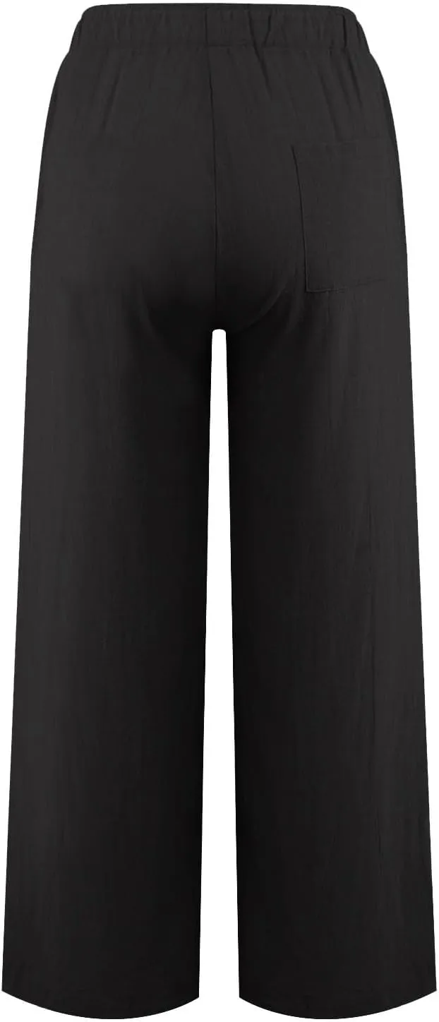 Wide Leg Linen Pants for Women Drawstring Waist Lightweight Summer Pants with Pocket Baggy Cotton Linen Palazzo Pants