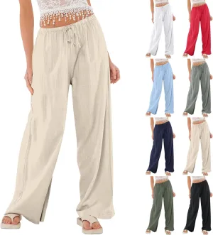 Wide Leg Linen Pants for Women High Waisted Palazzo Pants Casual Summer Trousers Pants Loose Lounge Pants with Pockets