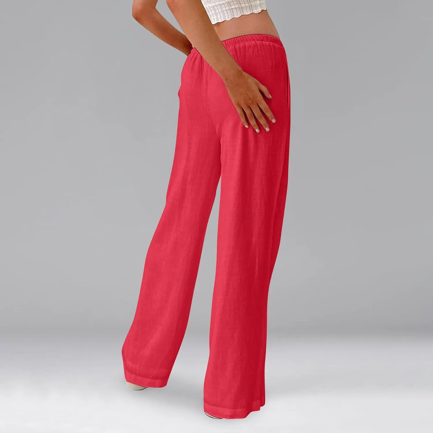 Wide Leg Linen Pants for Women High Waisted Palazzo Pants Casual Summer Trousers Pants Loose Lounge Pants with Pockets