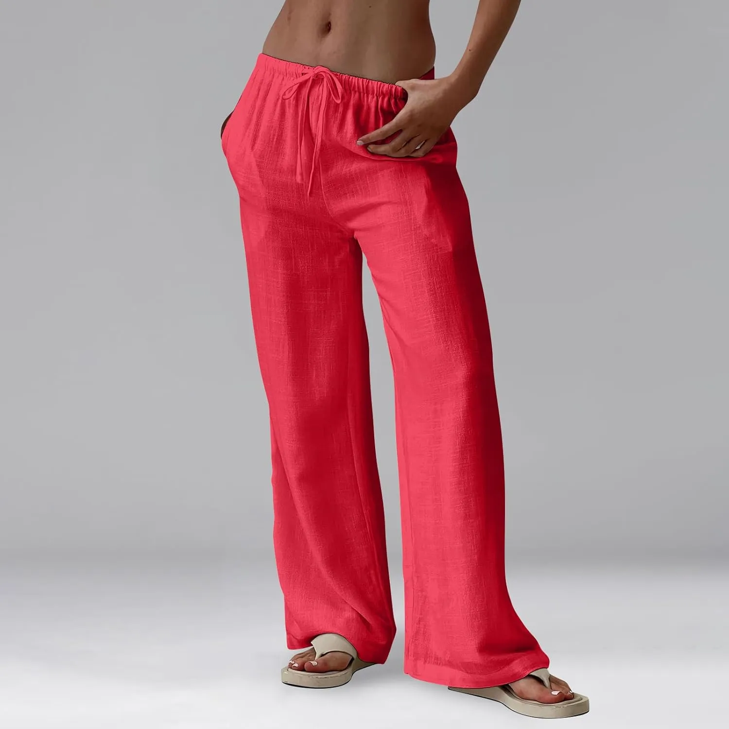 Wide Leg Linen Pants for Women High Waisted Palazzo Pants Casual Summer Trousers Pants Loose Lounge Pants with Pockets