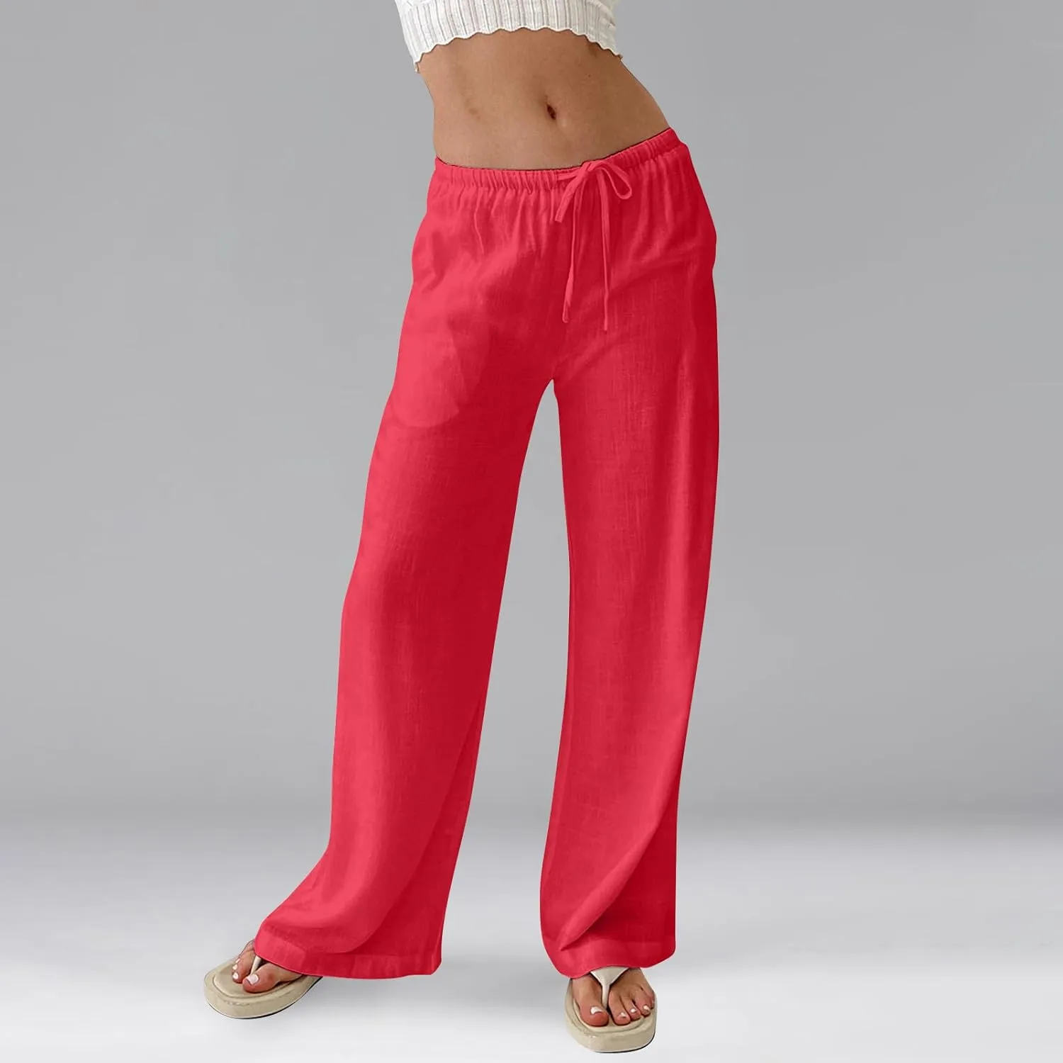 Wide Leg Linen Pants for Women High Waisted Palazzo Pants Casual Summer Trousers Pants Loose Lounge Pants with Pockets