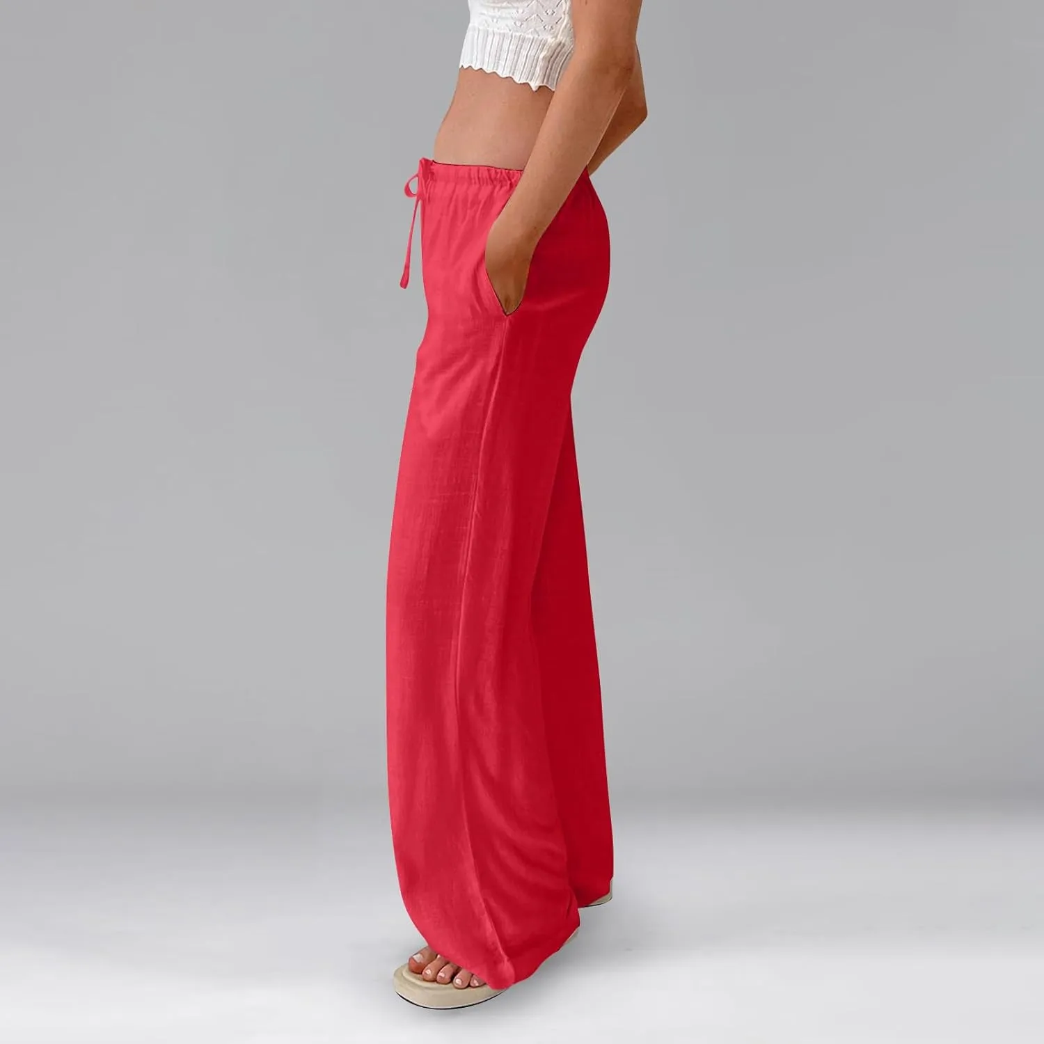 Wide Leg Linen Pants for Women High Waisted Palazzo Pants Casual Summer Trousers Pants Loose Lounge Pants with Pockets