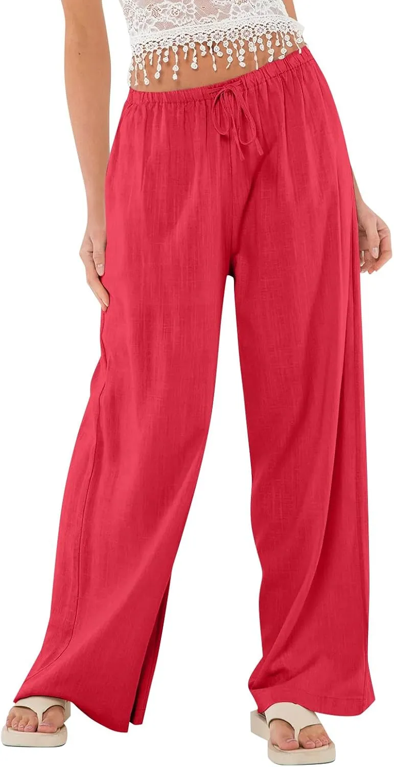 Wide Leg Linen Pants for Women High Waisted Palazzo Pants Casual Summer Trousers Pants Loose Lounge Pants with Pockets