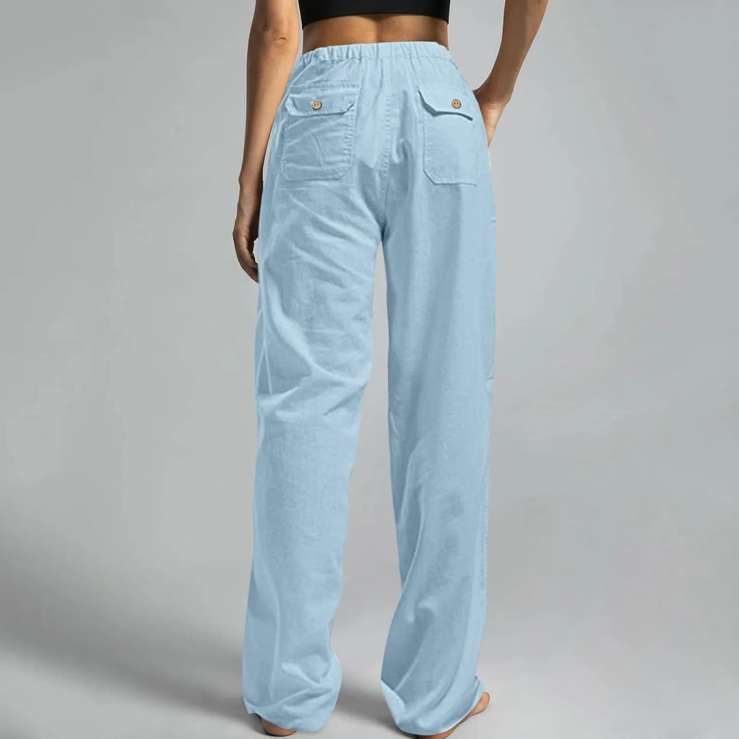 Wide Leg Linen Pants for Women Plus Size Drawstring High Waisted Palazzo Pants Baggy Flowy Boho Long Beach Pants 2025