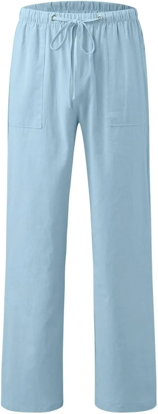 Wide Leg Linen Pants for Women Plus Size Drawstring High Waisted Palazzo Pants Baggy Flowy Boho Long Beach Pants 2025