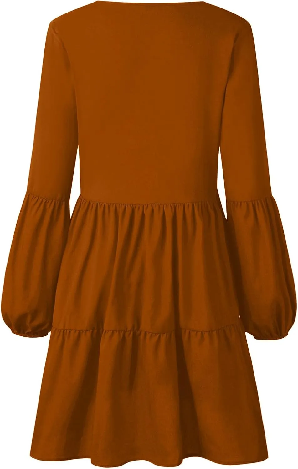 Women Babydoll Dress Lantern Long Sleeve V-Neck A-Line Flowy Dresses Summer Casual Shift Dress Vestidos