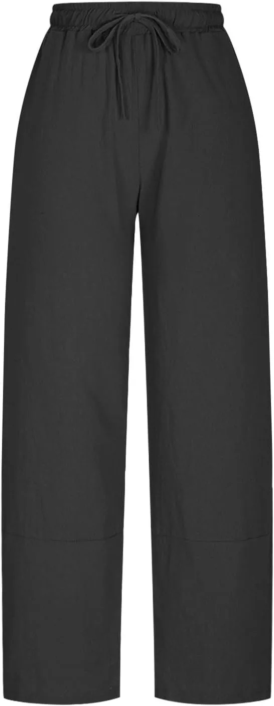 Women Baggy Pants Summer Drawstring Wide High Waisted Leg Casual Pant 2025 Beach Travel Vacation Trousers with Pocket