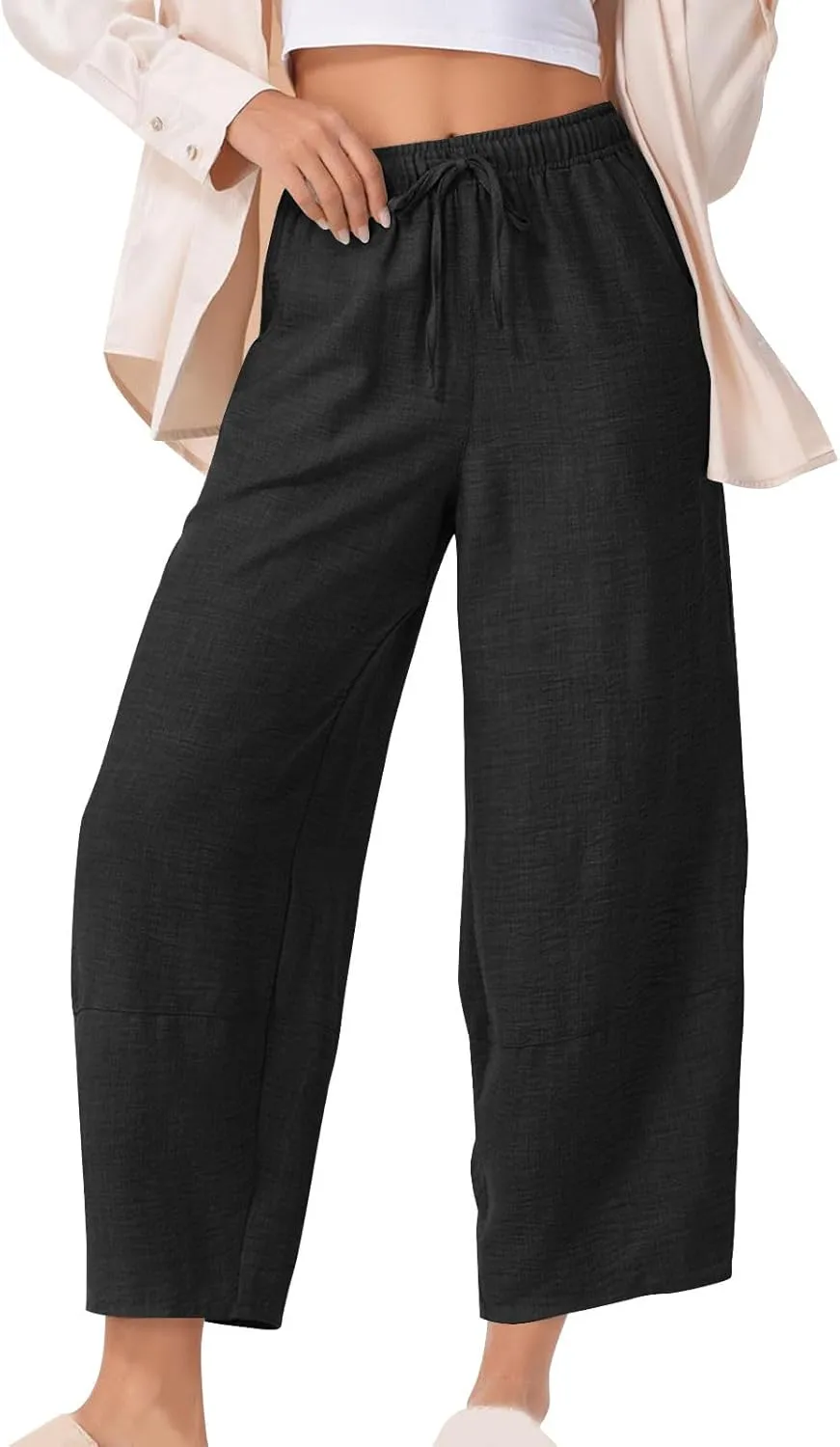 Women Baggy Pants Summer Drawstring Wide High Waisted Leg Casual Pant 2025 Beach Travel Vacation Trousers with Pocket